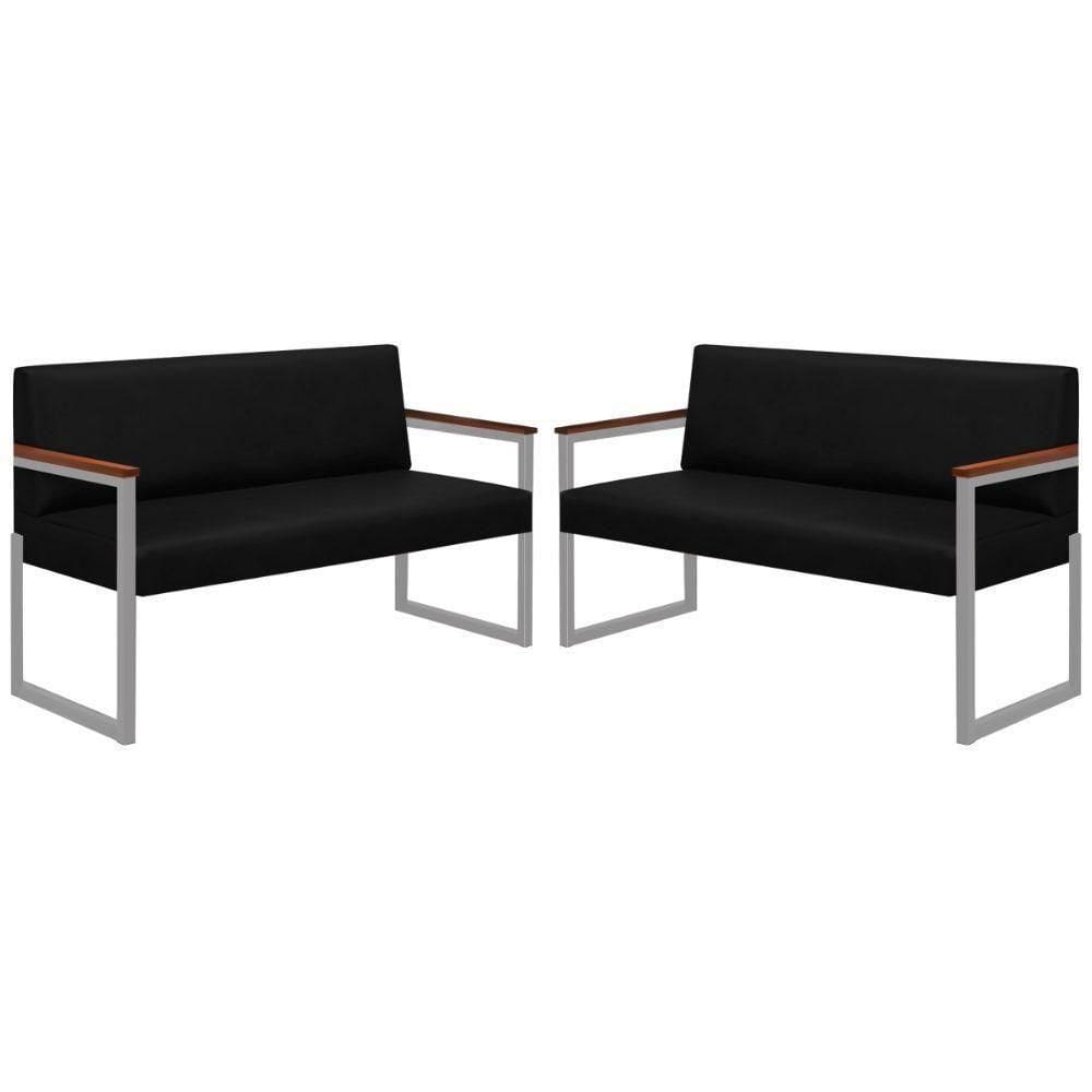 Conjunto 2 Sofás De 2 Lugares Niterói Couro Preto Em Metal Champanhe