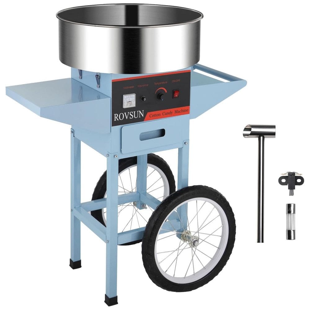 Carrinho de Algodão Doce Elétrico em Aço Inoxidável, 110V 950W, ROVSUN, Azul Claro