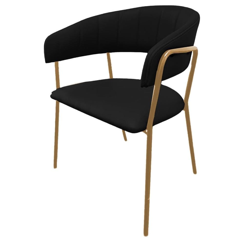 Cadeira com Braços Maraú PSG Móveis Couro autêntico Preto com Base em Aço Dourado