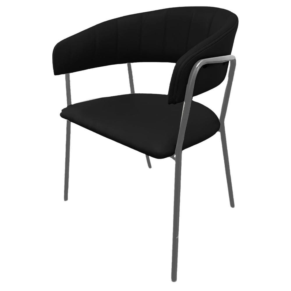 Cadeira com Braços Maraú PSG Móveis Couro autêntico Preto com Base em Aço Prata