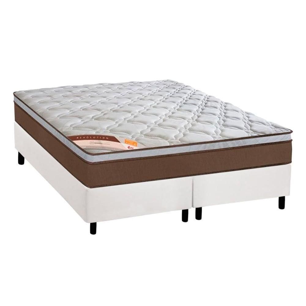 Cama Box Queen: Colchão Molas Ensacadas Castor Revolution + Base CRC Courano White (158x198)