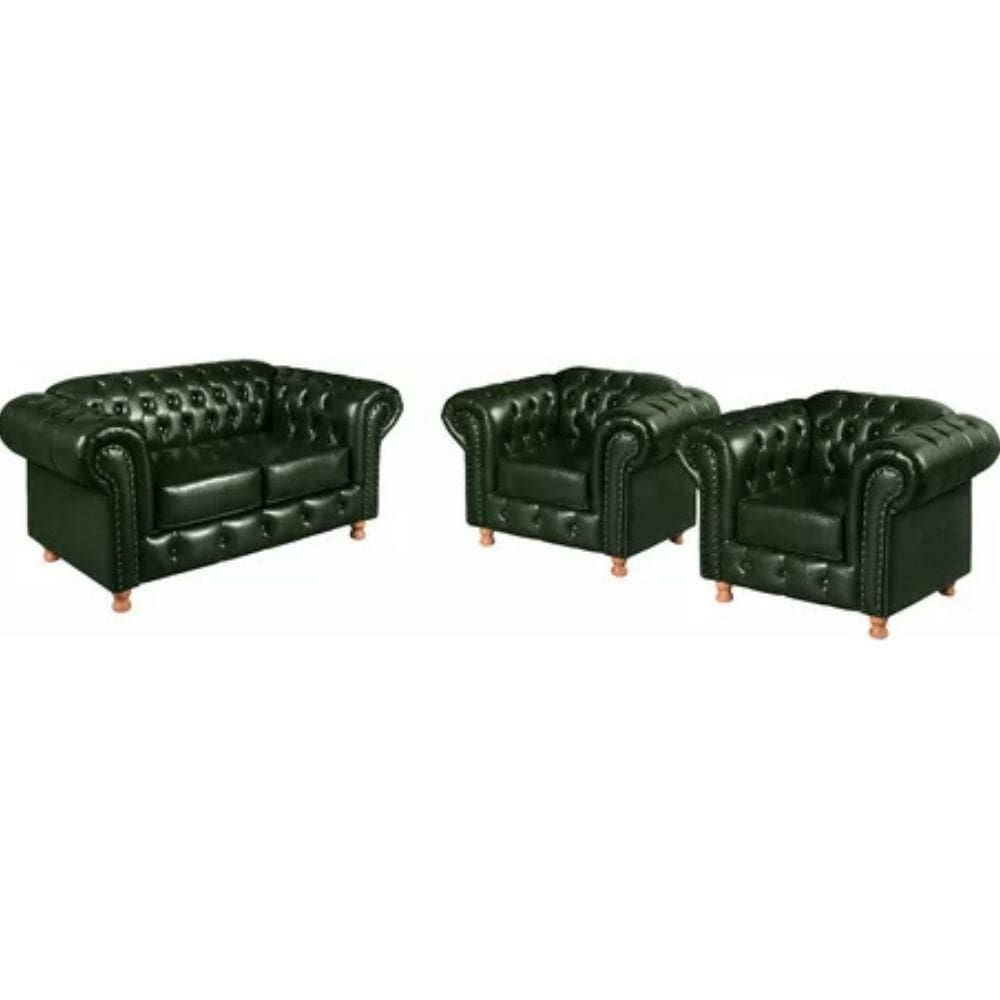 Conjunto Sofá 2 Lugares E 2 Poltrona Chesterfield Luís Xv Vintage Retrô Capitonê Couro Verde