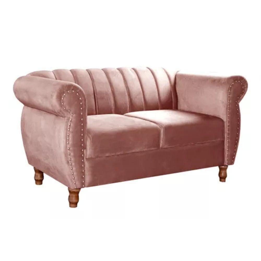 Sofá Chesterfield 2 Lugares Realeza Vintage Retrô Veludo Rosê