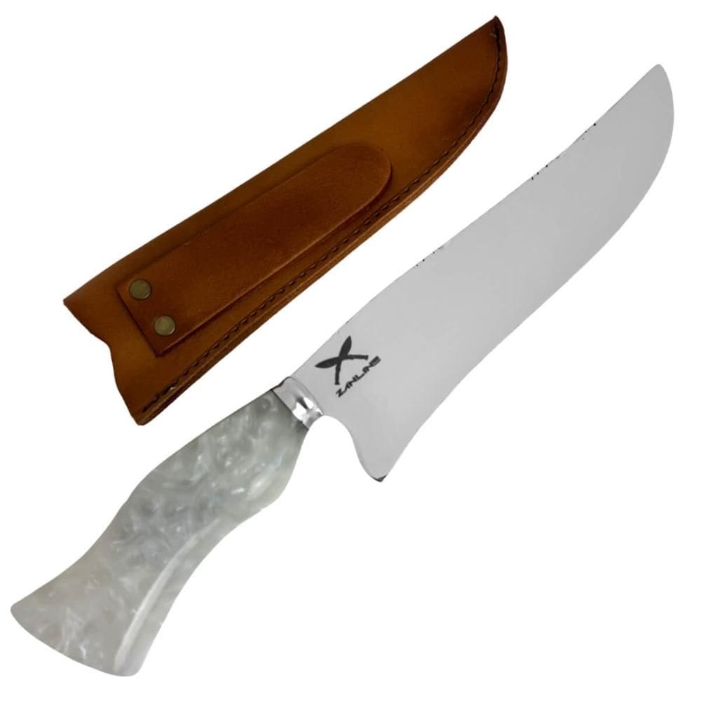 Faca Picanheira Inox Artesanal 8` Curva Cabo Madeira Osso Resina Premium Cortes Carne