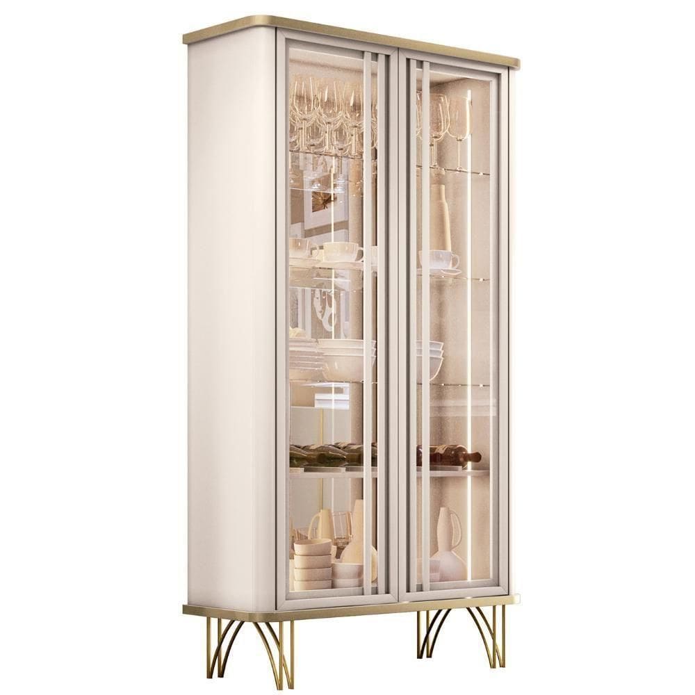 Cristaleira De Vidro Com Espelho E Led Alvora Off/champanhe H01 - Mpozenato