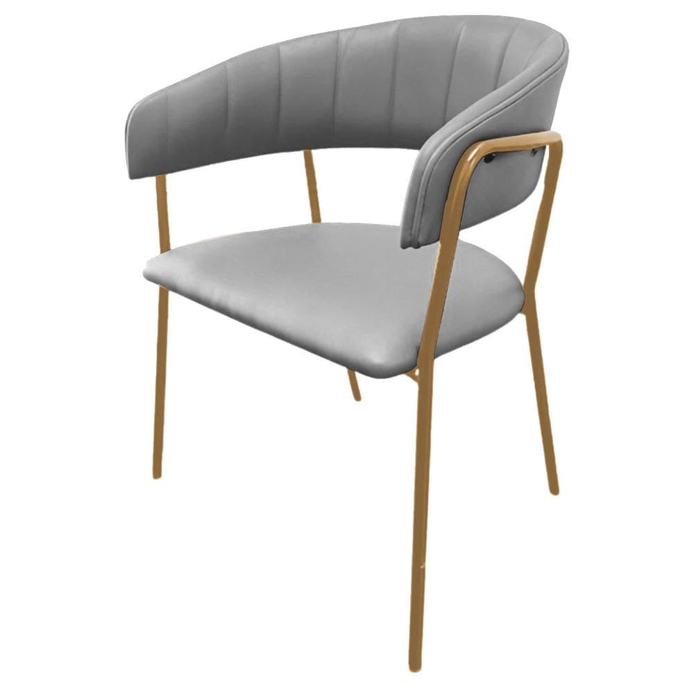 Cadeira com Braços Maraú PSG Móveis Couro autêntico Bege com Base em Aço Dourado