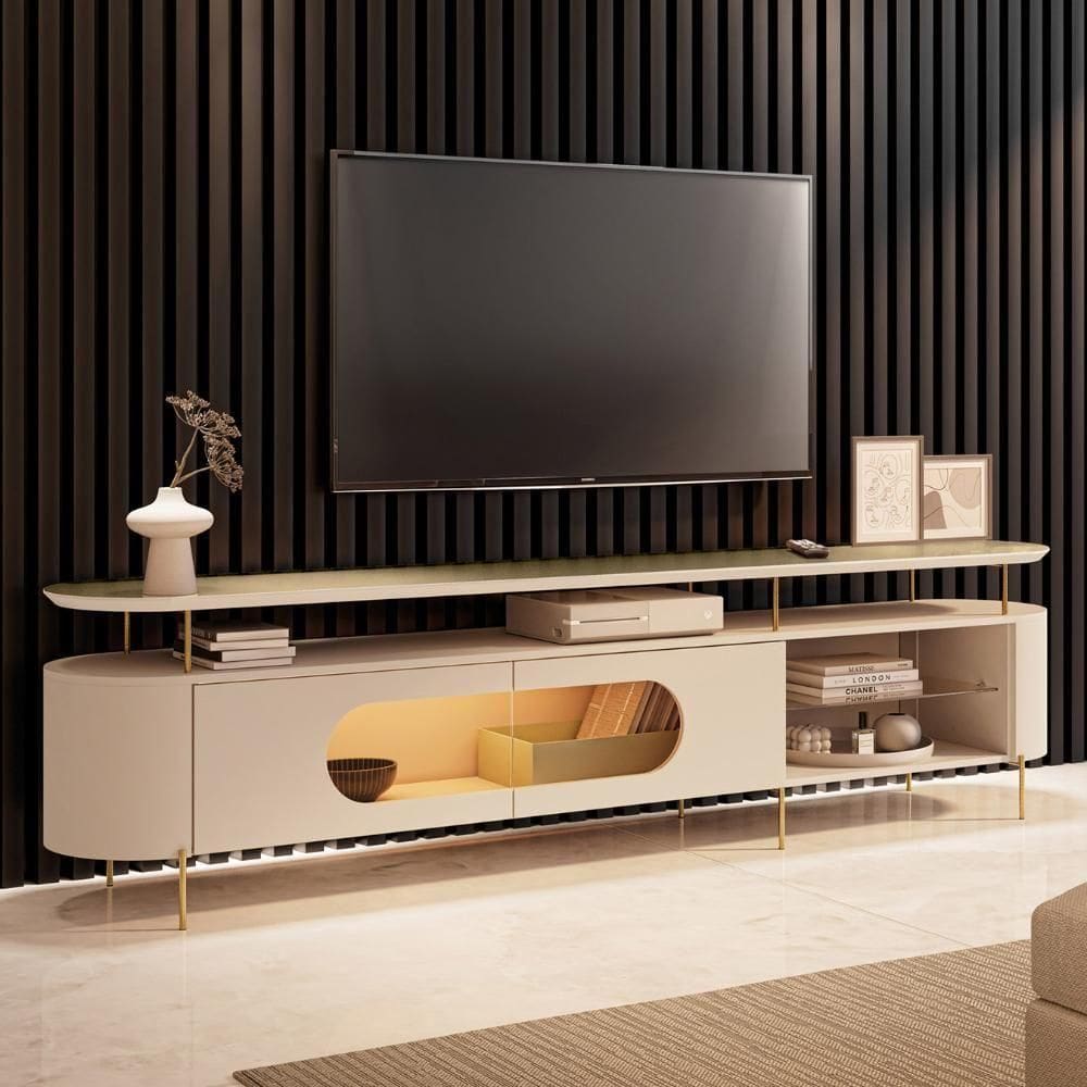 Rack Tv 85 Pol 220cm 2 Portas Com Led Dalya Off/champanhe H01 - Mpozenato