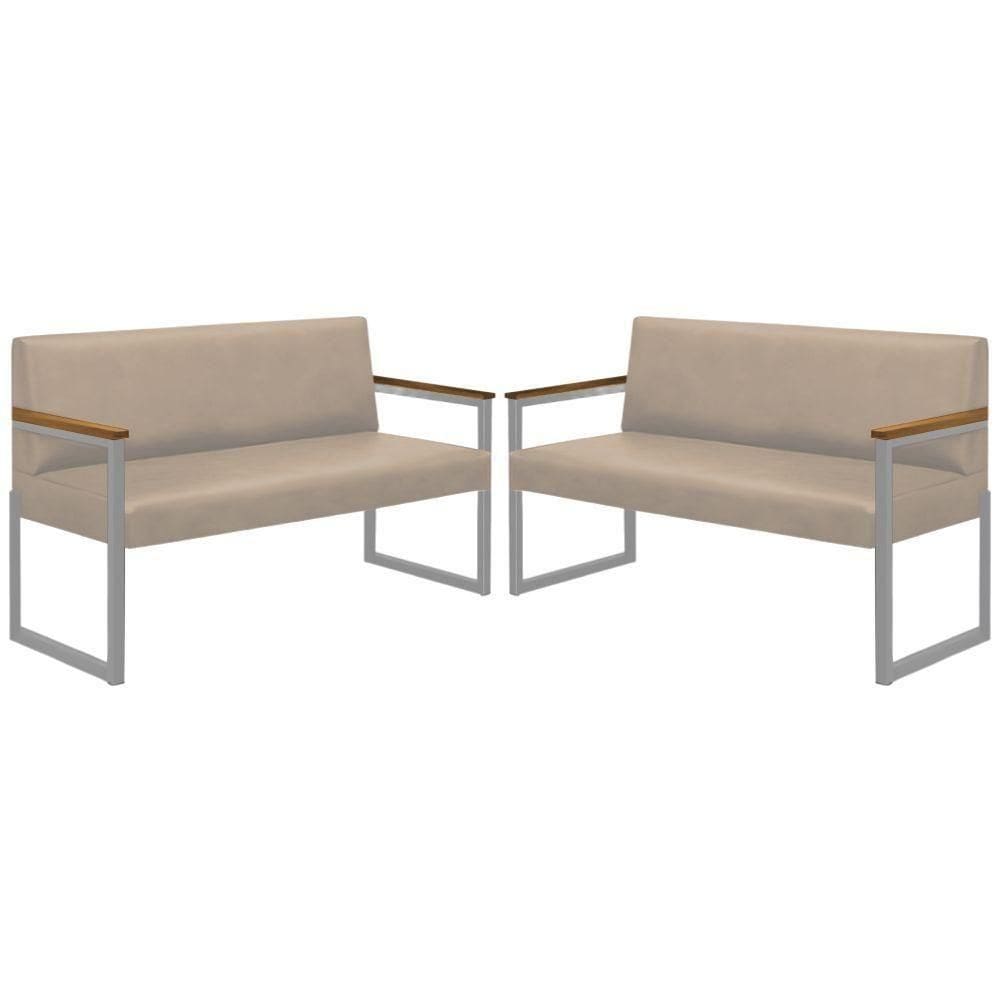 Conjunto 2 Sofás De 2 Lugares Niterói Couro Off White Em Metal Champanhe