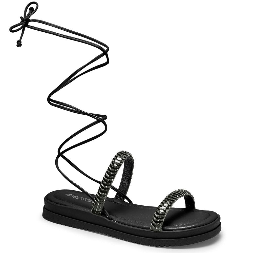 Sandália Flatform Amarração Perna Mississipi MF441 Feminina - Preto