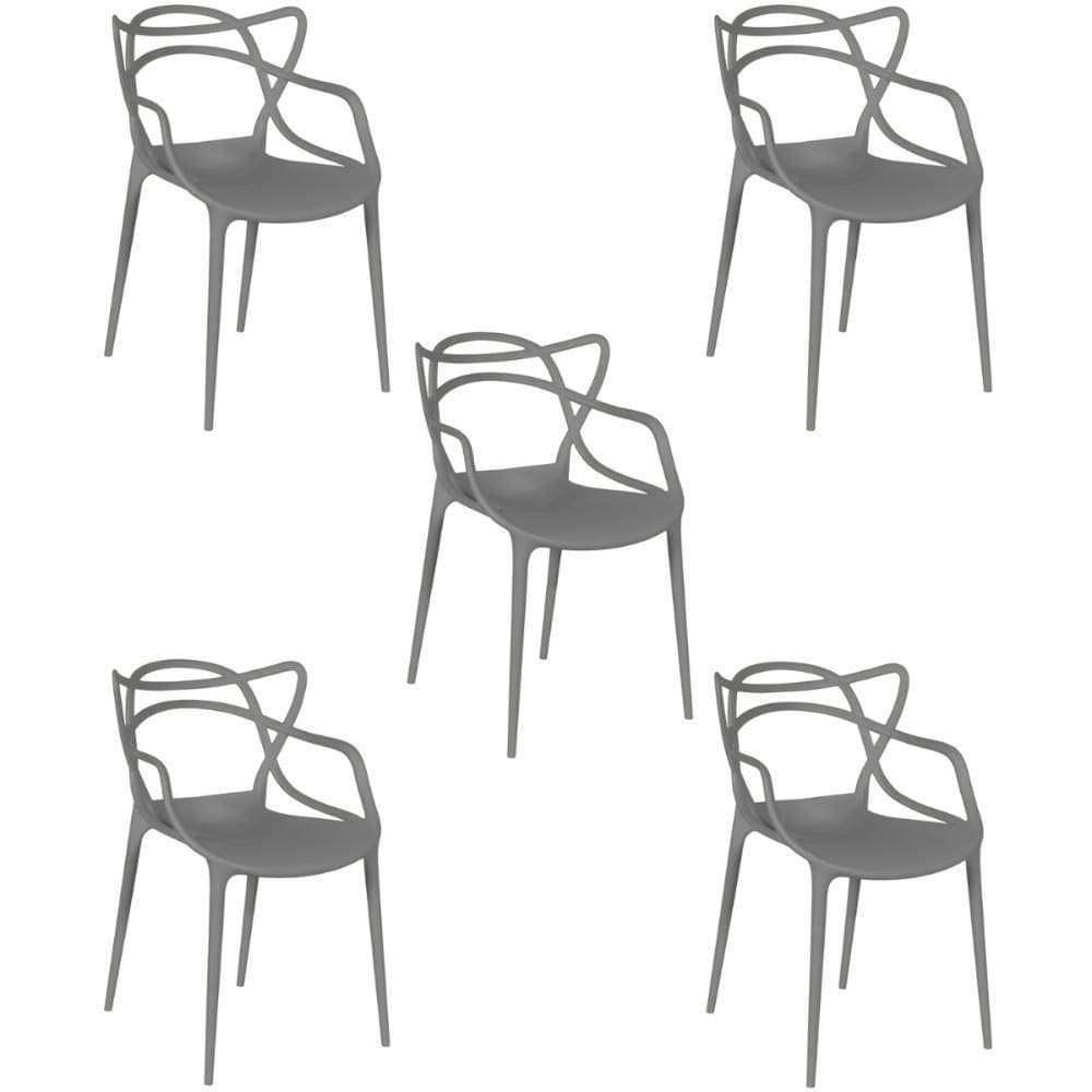 Kit 5 Cadeiras Allegra Empilhável Com Inmetro Magazine Decor - Cinza Escuro