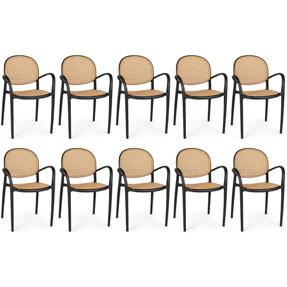 Kit 10 Cadeiras De Jantar Roma Com Braço Para Sala E Cozinha - Preto