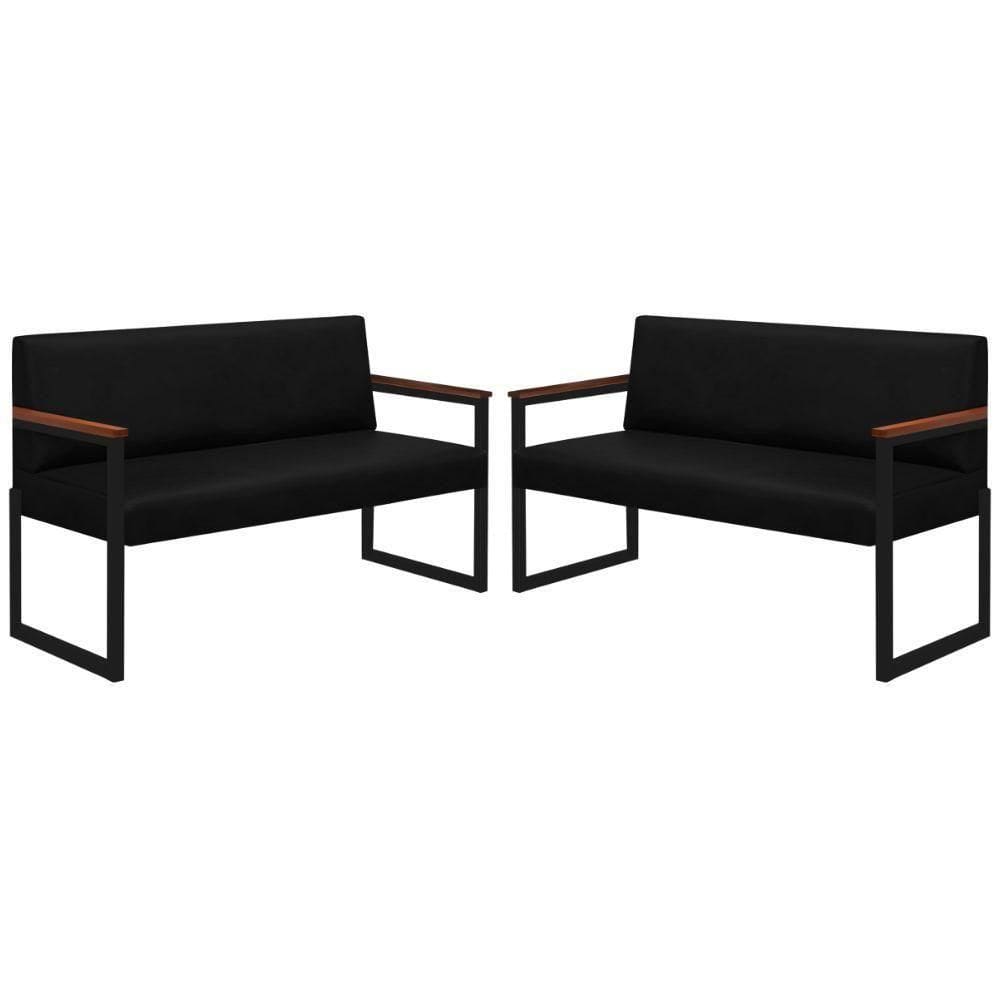 Conjunto 2 Sofás De 2 Lugares Niterói Couro Preto Em Metal Preto