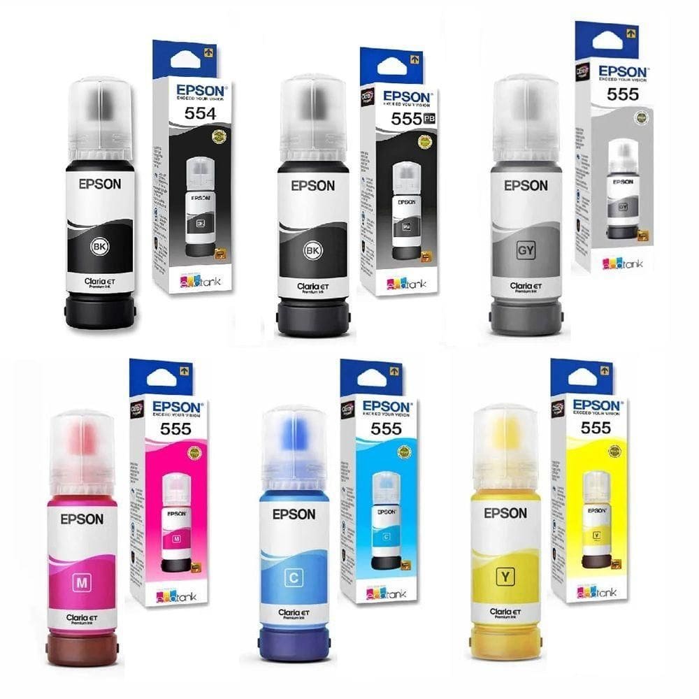 Kit 6 Refil 555 / 554 Epson Ecotank L8160/l8180 6 Cores T554 E T555 autêntico