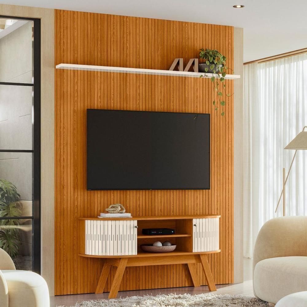 Conjunto New Silverstone Painel Com Prateleira E Rack Cinamomo/off-white