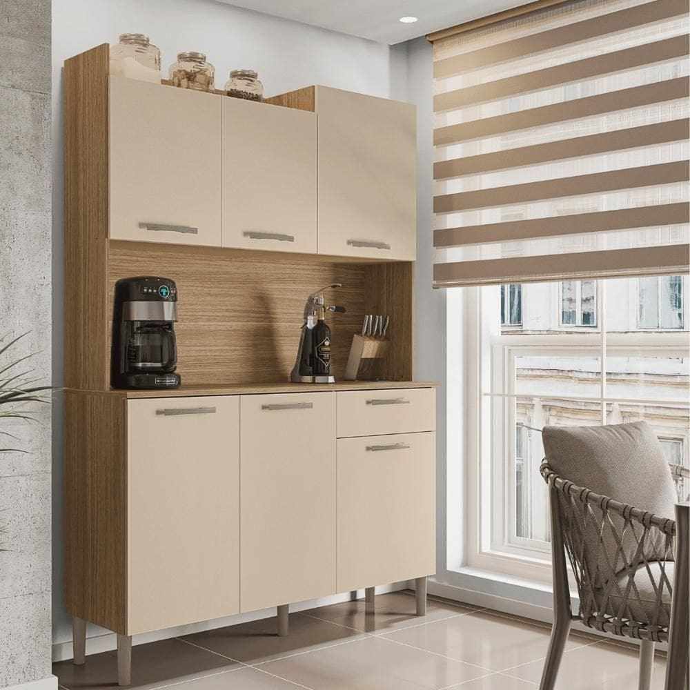Conjunto Cozinha C/ Portas E Gavetas Verona Freijó / Vanilla