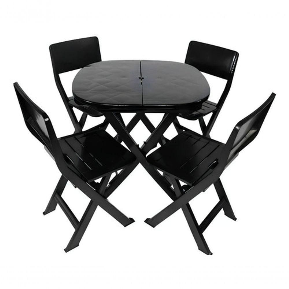 Kit Mesa Quadrada Dobrável + 4 Cadeiras Plásticas Dobráve