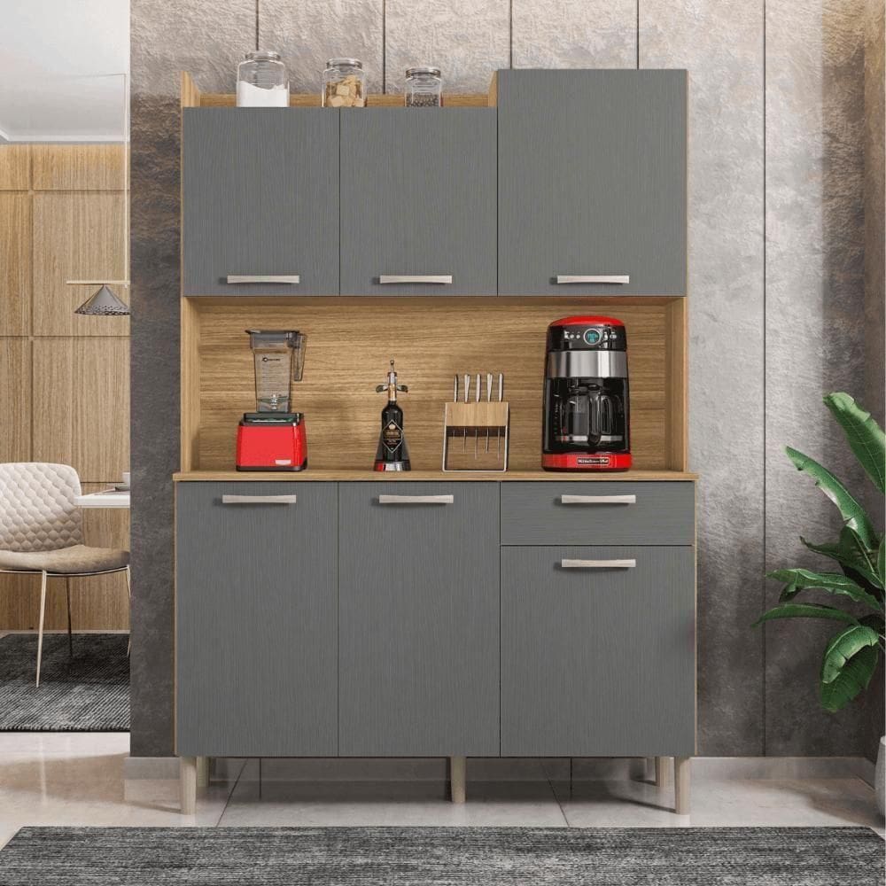 Conjunto Cozinha C/ Portas E Gavetas Verona Freijó / Gris