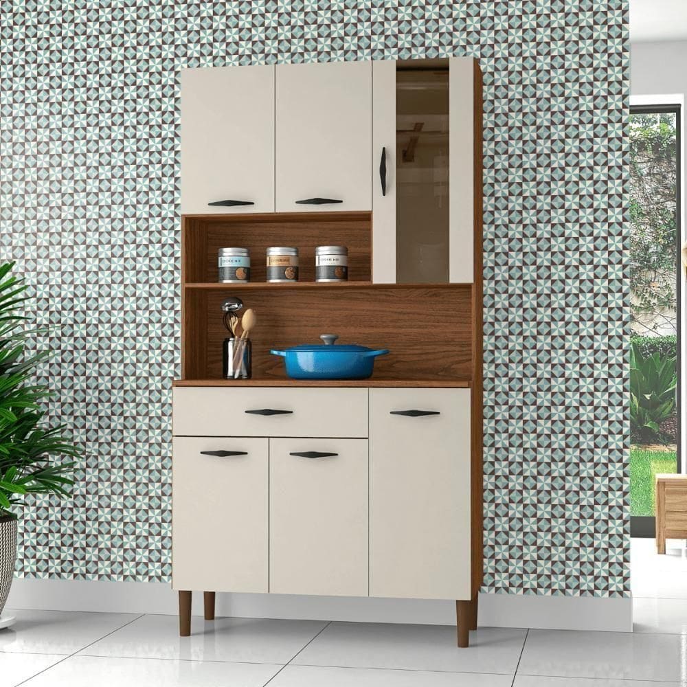 Kit Cozinha 6 Portas E Gaveta Savona Nogueira / Off White