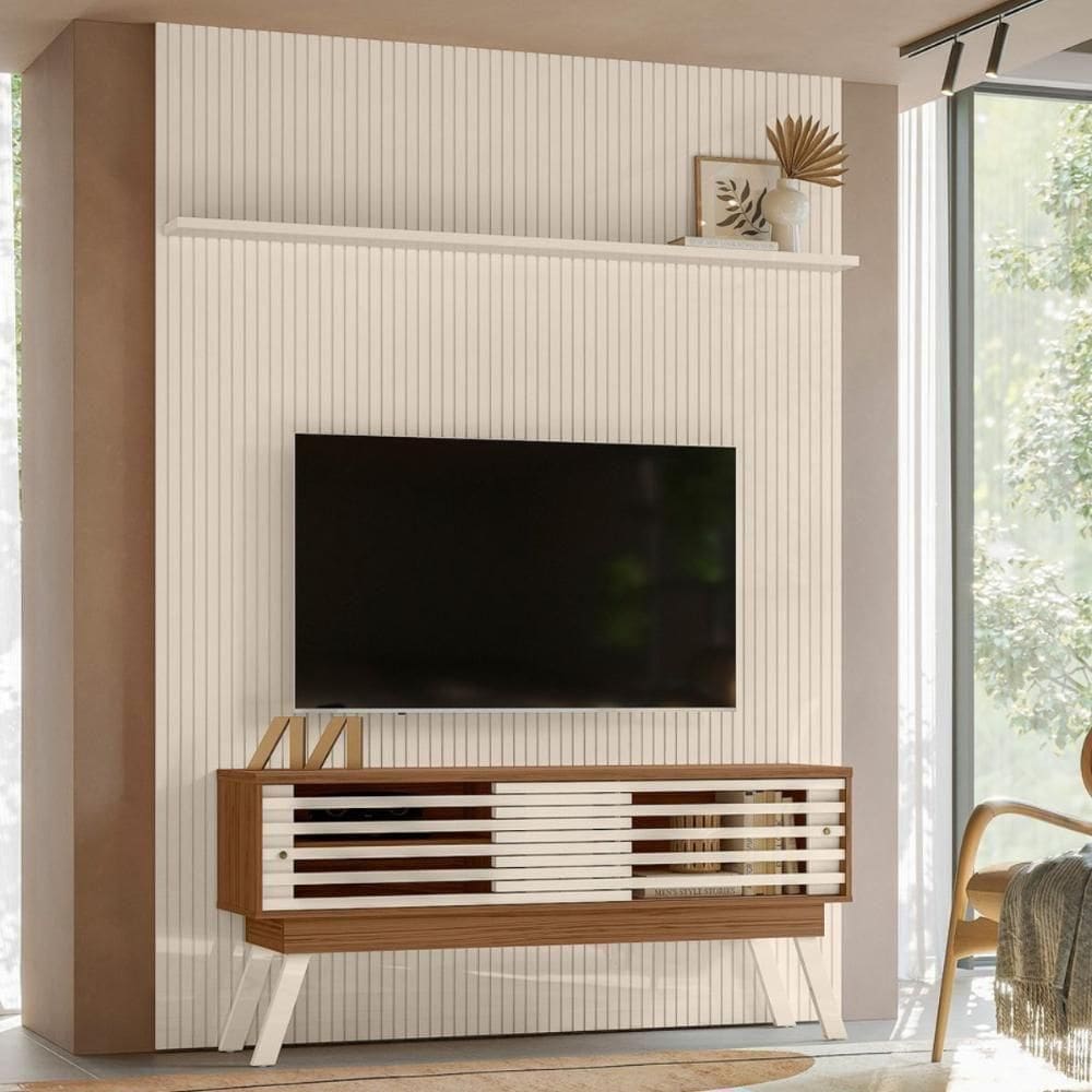 Conjunto Frizz Painel C/ Rack E Rodízios New Premium Naturale/off-white
