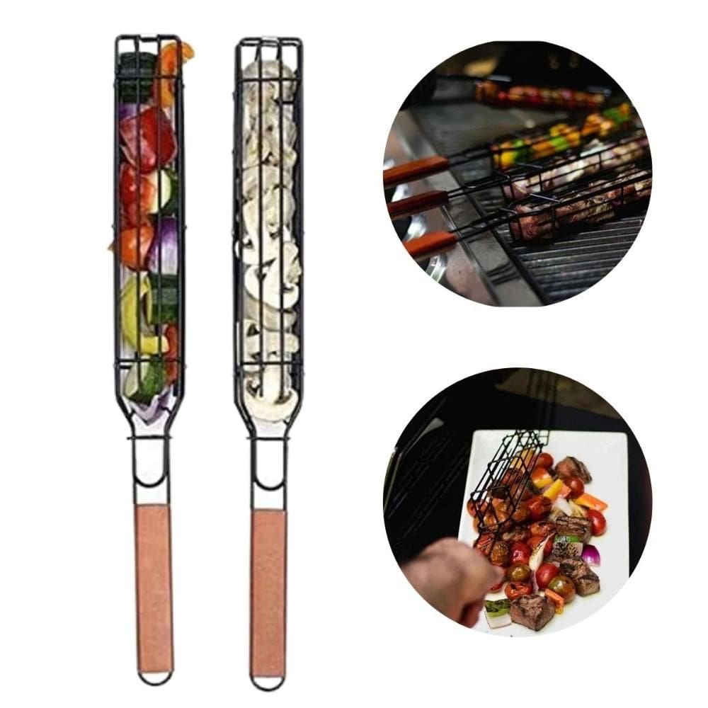 Kit 2 Grelhas Kebab Churrasqueira Inox Carne Legumes Outset