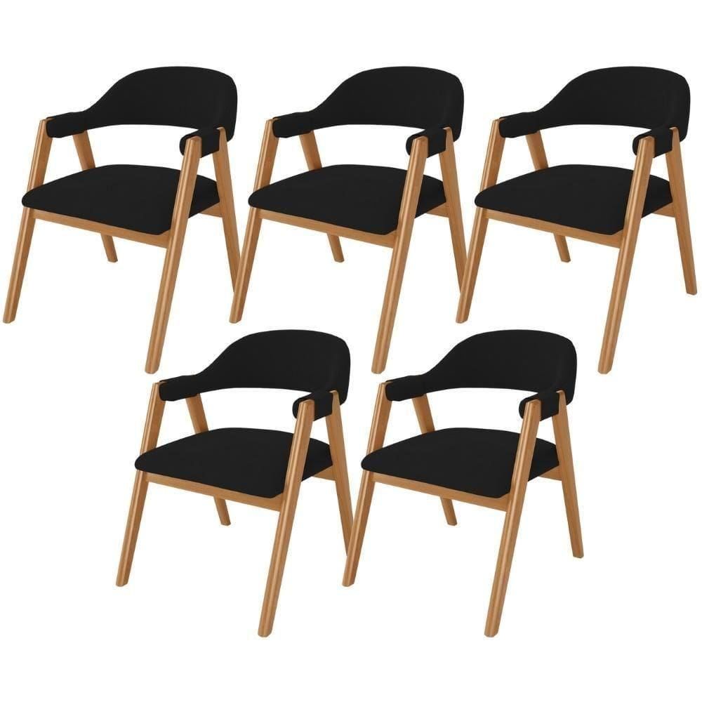 Kit 05 Cadeiras De Jantar E Estar Living Estofada Nadja L02 Suede Preto - Lyam Decor