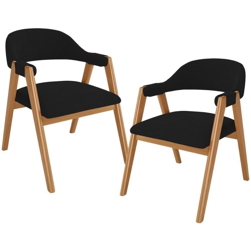 Kit 02 Cadeiras De Jantar E Estar Living Estofada Nadja L02 Suede Preto - Lyam Decor
