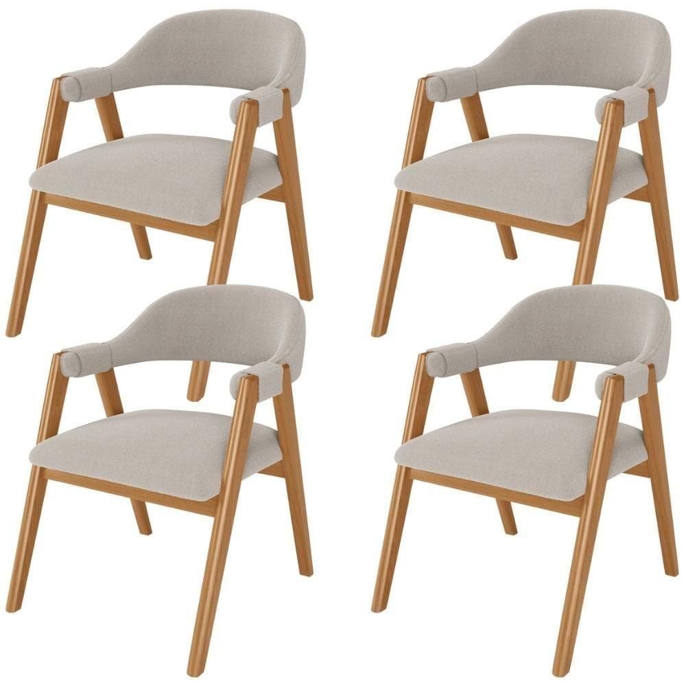 Kit 04 Cadeiras De Jantar E Estar Living Estofada Nadja L02 Bouclê Creme - Lyam Decor
