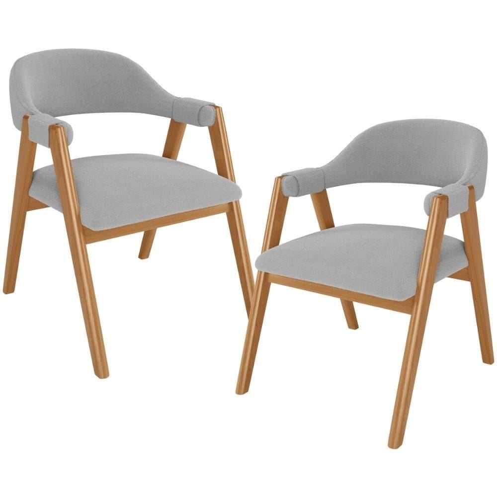 Kit 02 Cadeiras De Jantar E Estar Living Estofada Nadja L02 Bouclê Cinza - Lyam Decor