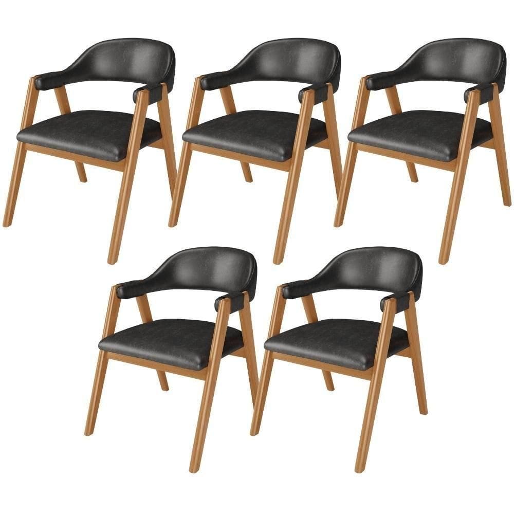 Kit 05 Cadeiras De Jantar E Estar Living Estofada Nadja L02 Couríssimo Preto - Lyam Decor