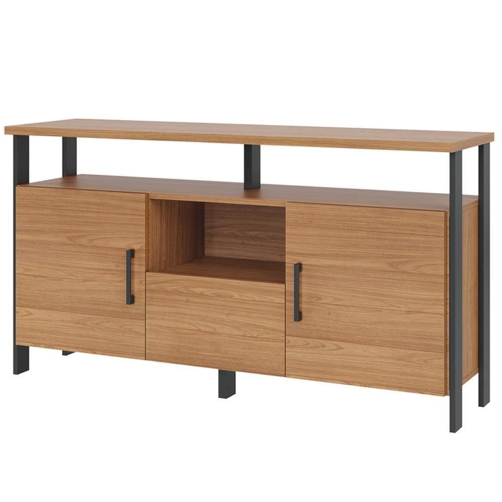 Aparador Buffet Para Sala De Jantar 2 Portas Industrial Marion D03 Freijó Preto Fosco - Lyam Decor