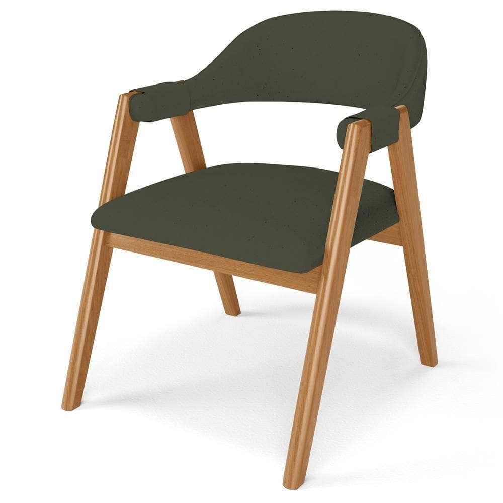 Cadeira De Jantar E Estar Living Estofada Nadja L02 Linho Verde Musgo - Lyam Decor