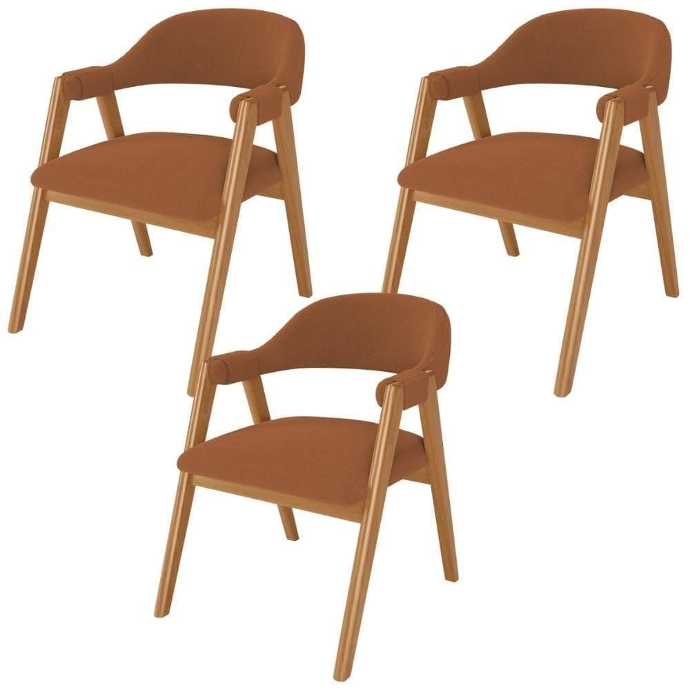 Kit 03 Cadeiras De Jantar E Estar Living Estofada Nadja L02 Bouclê Terracota - Lyam Decor