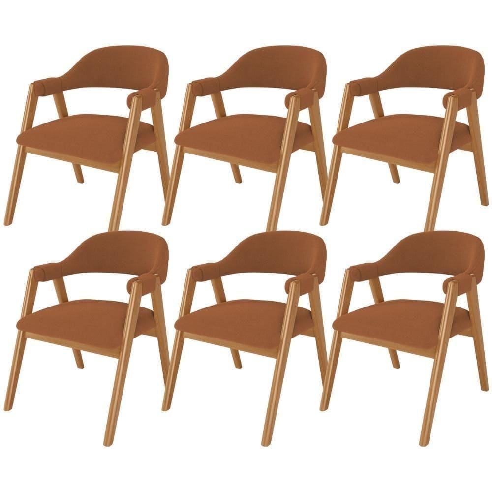 Kit 06 Cadeiras De Jantar E Estar Living Estofada Nadja L02 Bouclê Terracota - Lyam Decor