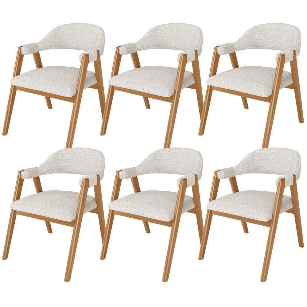 Kit 06 Cadeiras De Jantar E Estar Living Estofada Nadja L02 Bouclê Cru - Lyam Decor