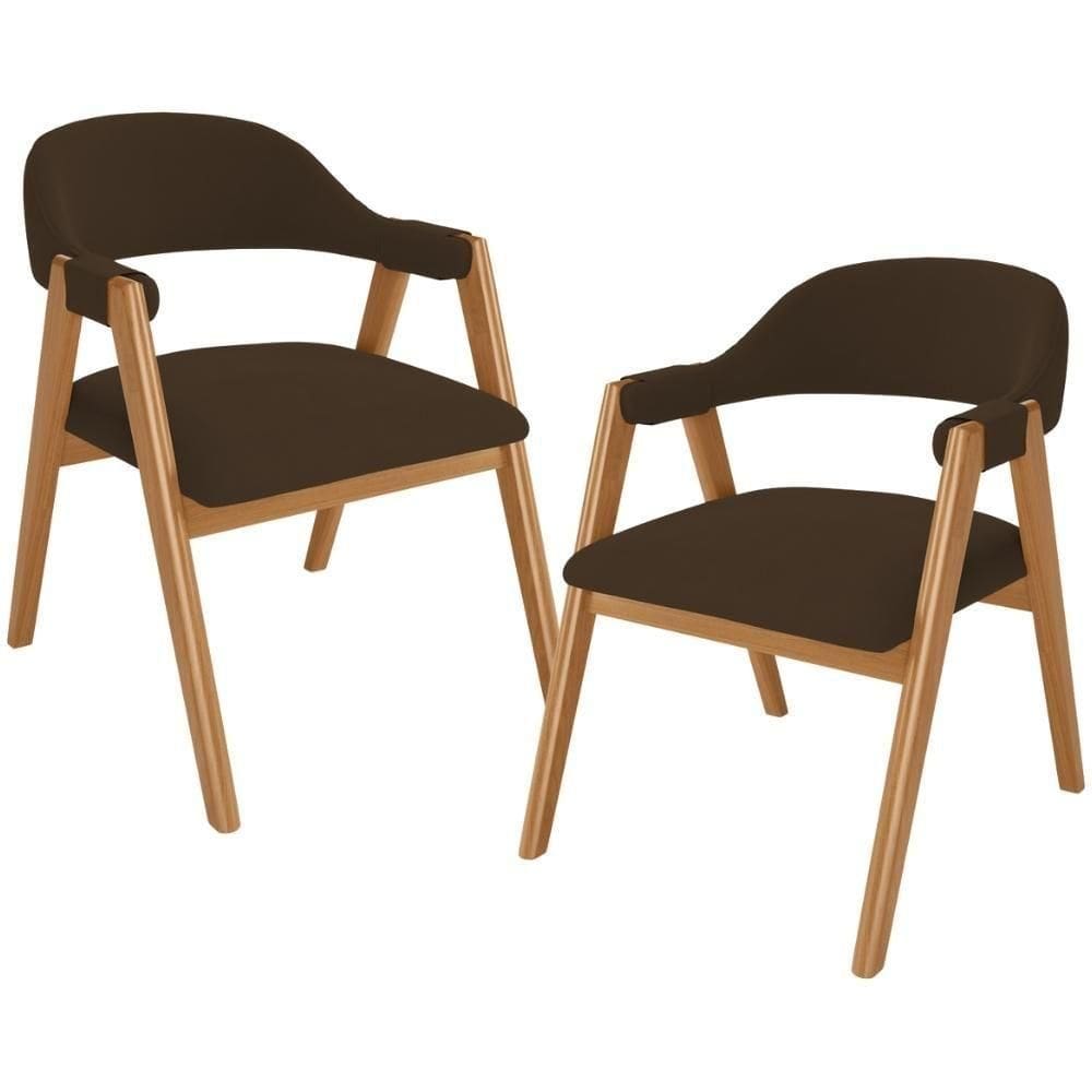 Kit 02 Cadeiras De Jantar E Estar Living Estofada Nadja L02 Suede Marrom - Lyam Decor