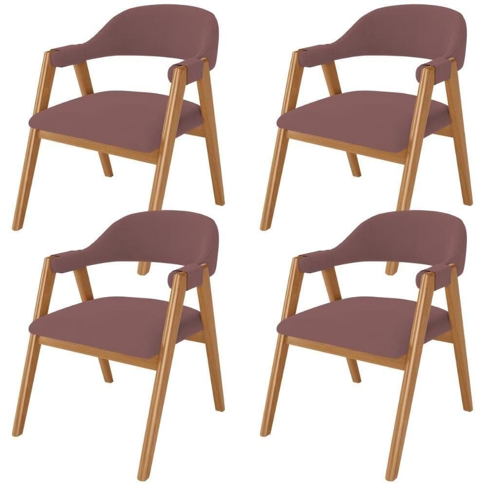 Kit 04 Cadeiras De Jantar E Estar Living Estofada Nadja L02 Suede Rosê - Lyam Decor