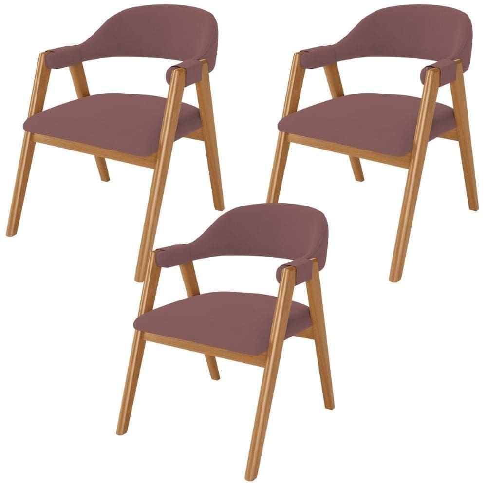 Kit 03 Cadeiras De Jantar E Estar Living Estofada Nadja L02 Suede Rosê - Lyam Decor