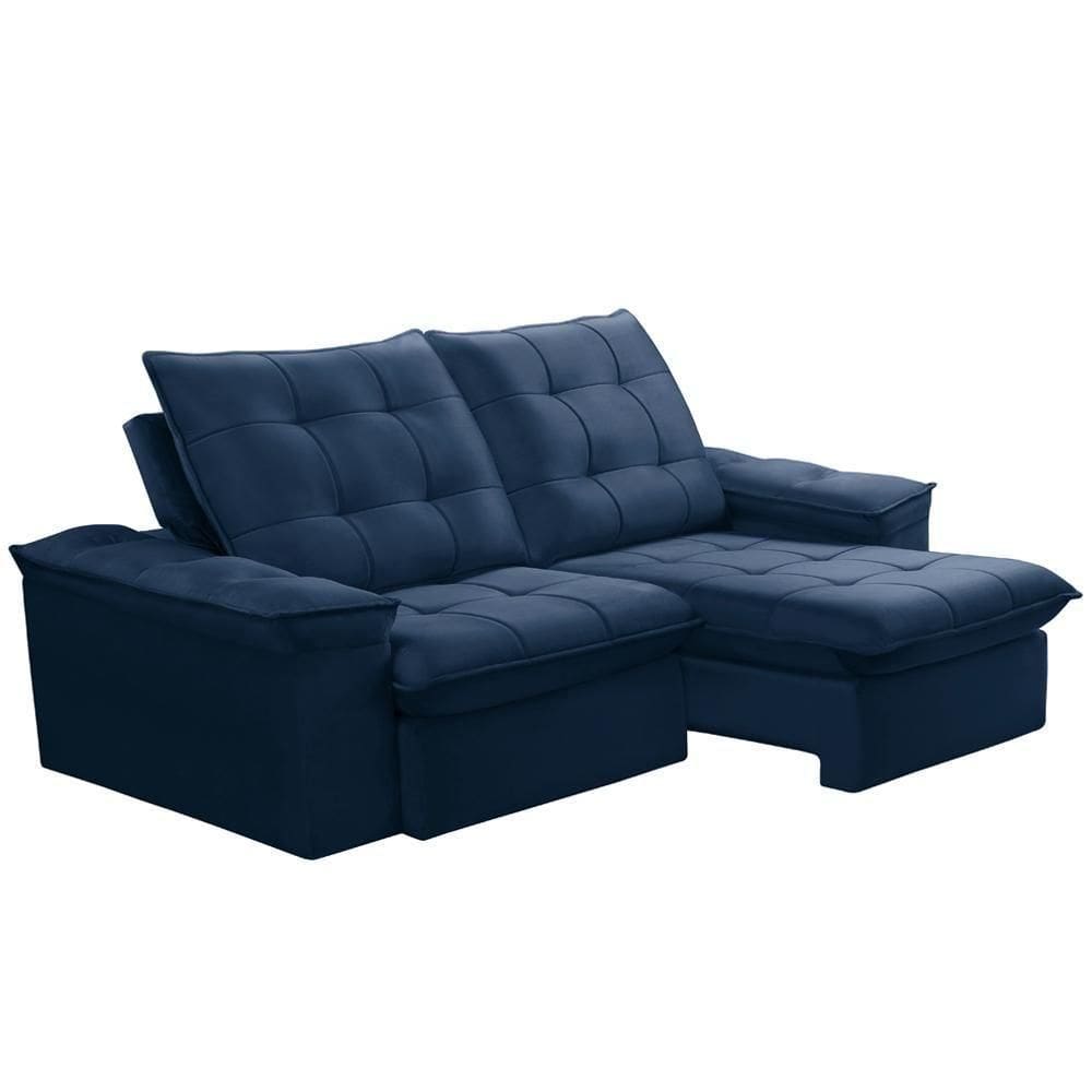 Sofá Retrátil Reclinável Para Sala 3 Lugares 210cm Nijma F04 Veludo Azul - Lyam Decor