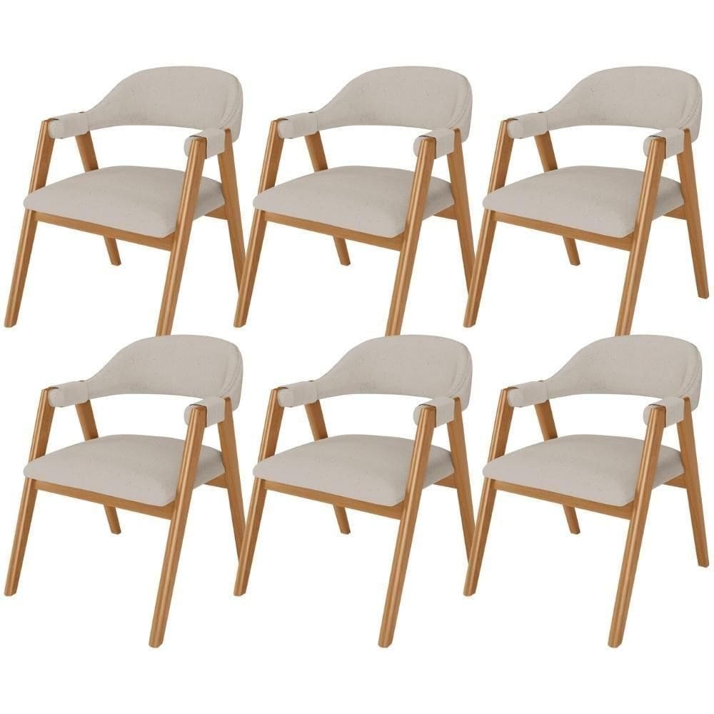 Kit 06 Cadeiras De Jantar E Estar Living Estofada Nadja L02 Linho Bege - Lyam Decor