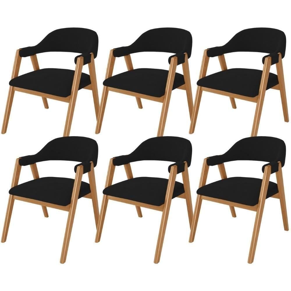 Kit 06 Cadeiras De Jantar E Estar Living Estofada Nadja L02 Suede Preto - Lyam Decor