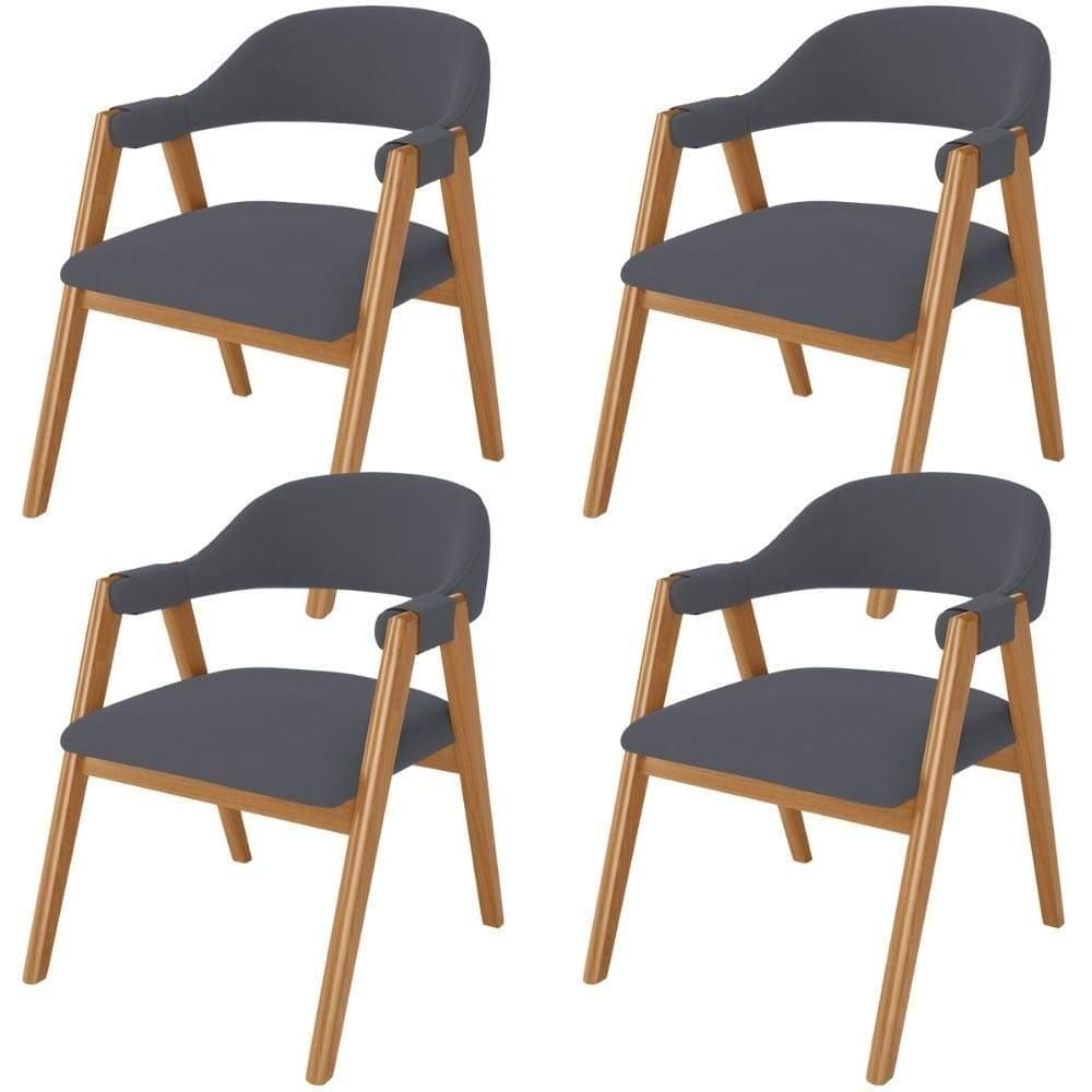 Kit 04 Cadeiras De Jantar E Estar Living Estofada Nadja L02 Suede Cinza - Lyam Decor