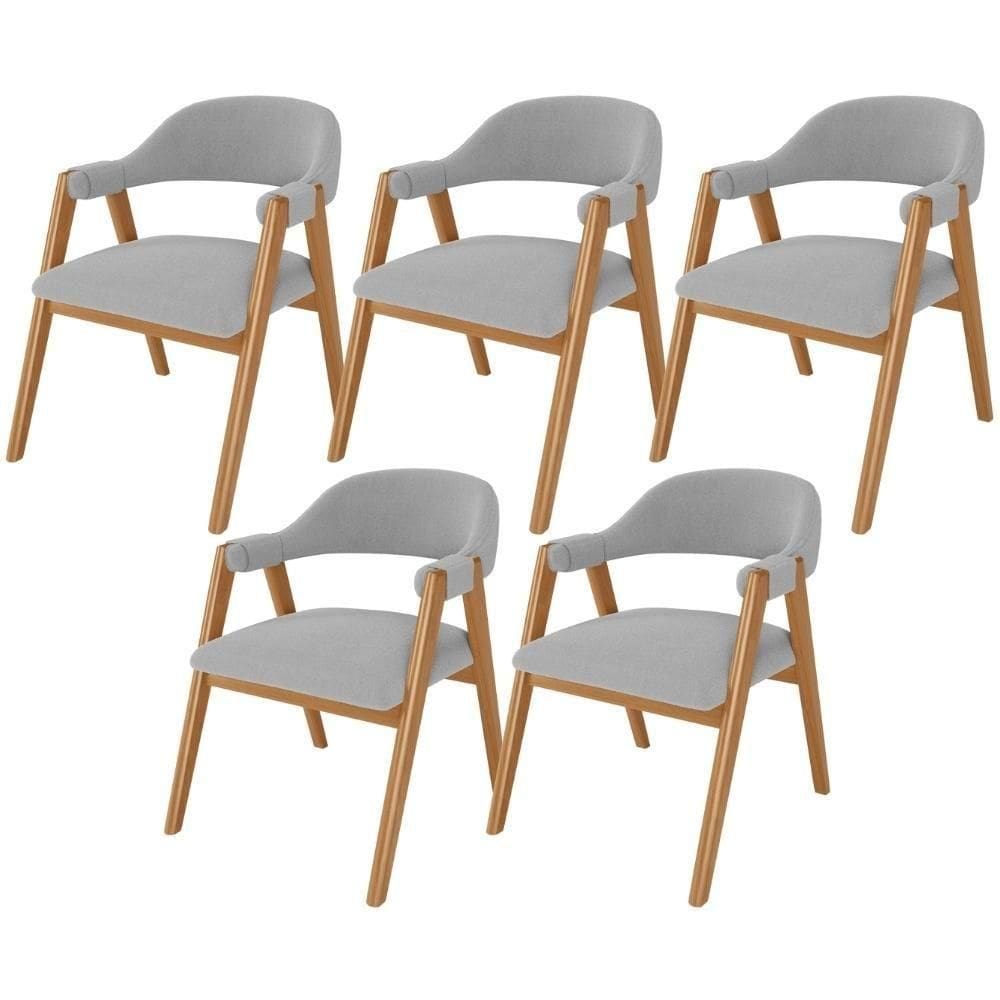 Kit 05 Cadeiras De Jantar E Estar Living Estofada Nadja L02 Bouclê Cinza - Lyam Decor