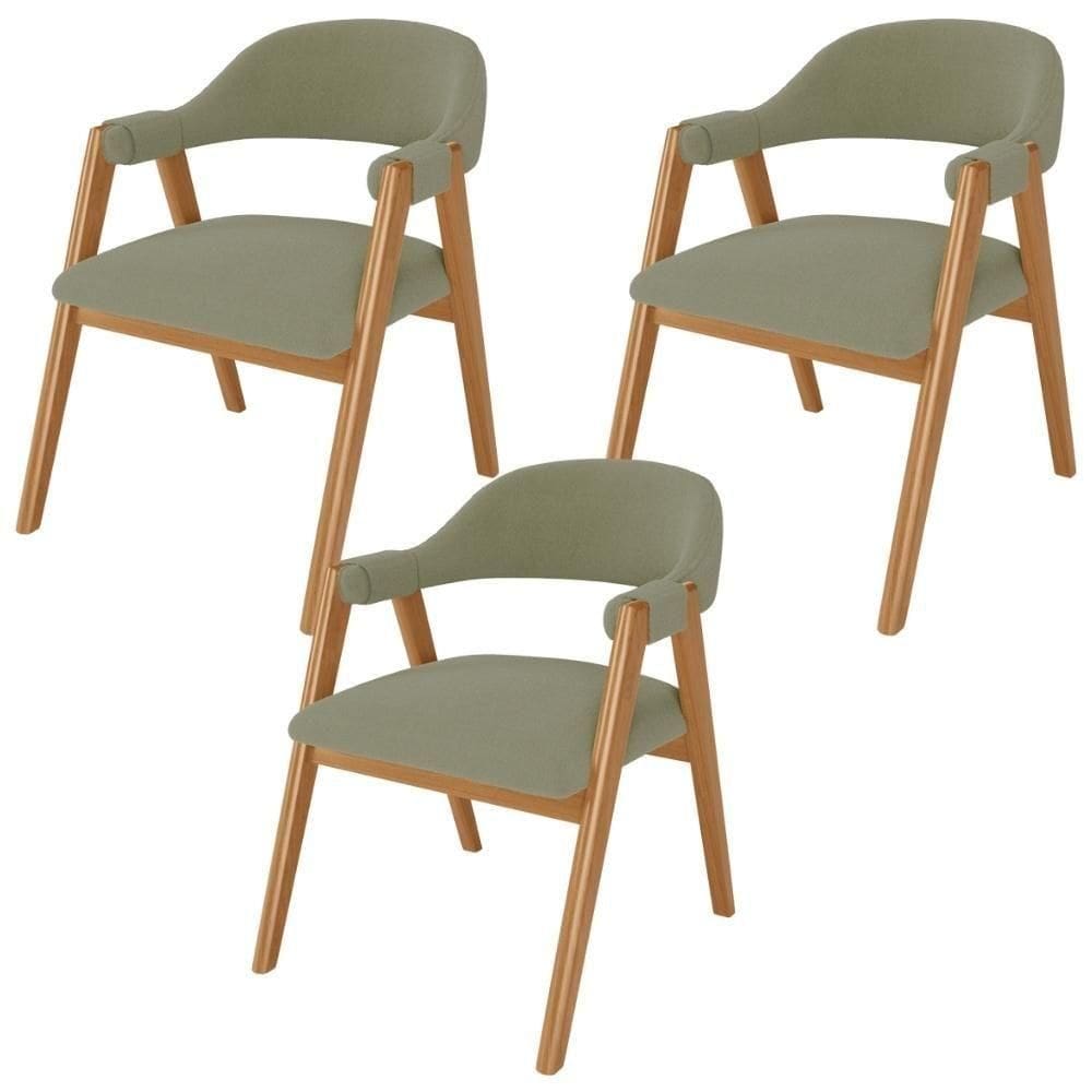 Kit 03 Cadeiras De Jantar E Estar Living Estofada Nadja L02 Bouclê Oliva - Lyam Decor