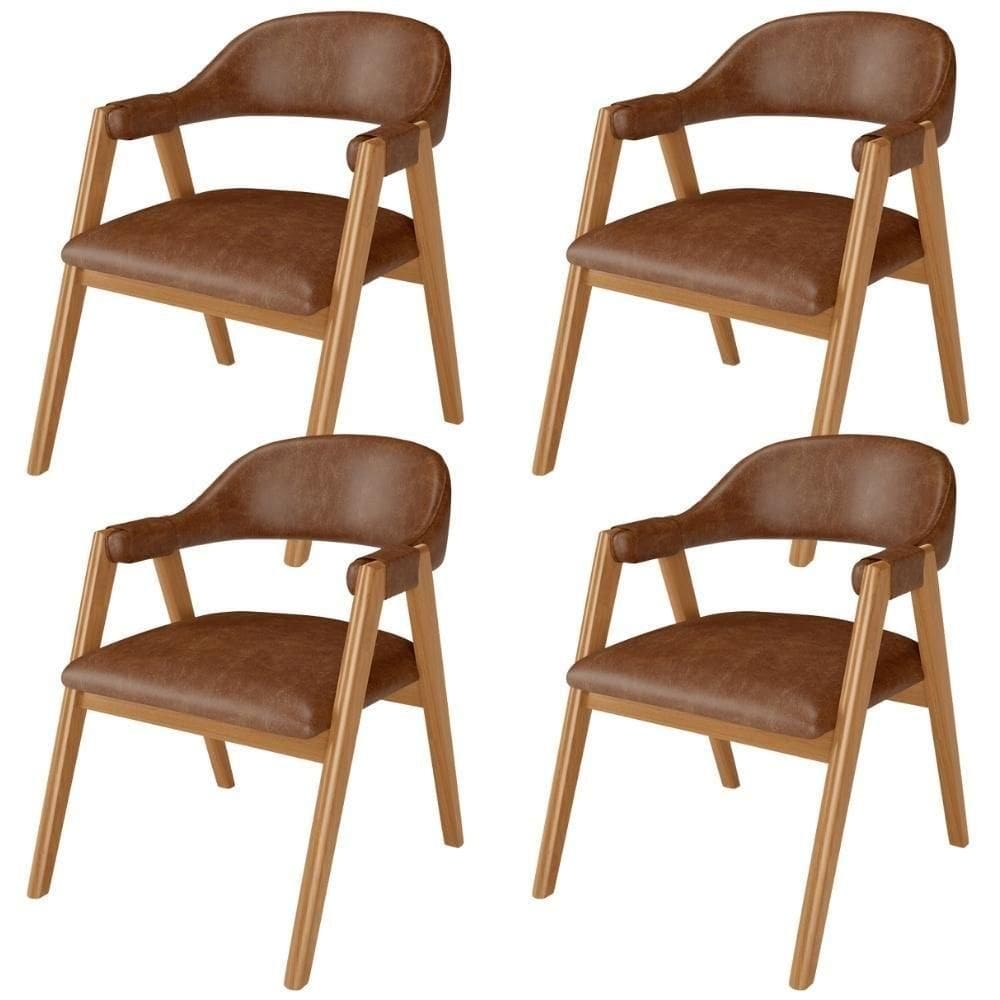 Kit 04 Cadeiras De Jantar E Estar Living Estofada Nadja L02 Couríssimo Marrom - Lyam Decor
