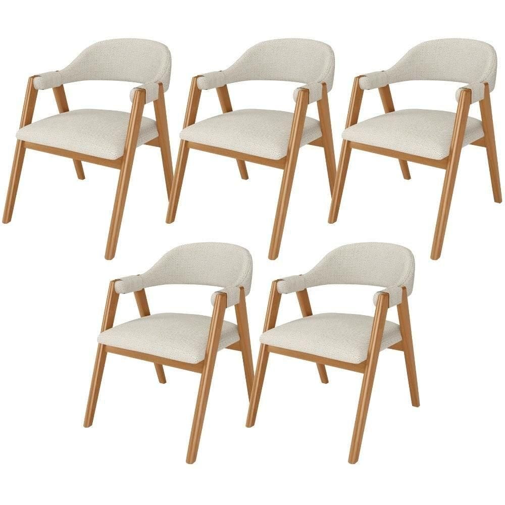 Kit 05 Cadeiras De Jantar E Estar Living Estofada Nadja L02 Linho Champagne - Lyam Decor