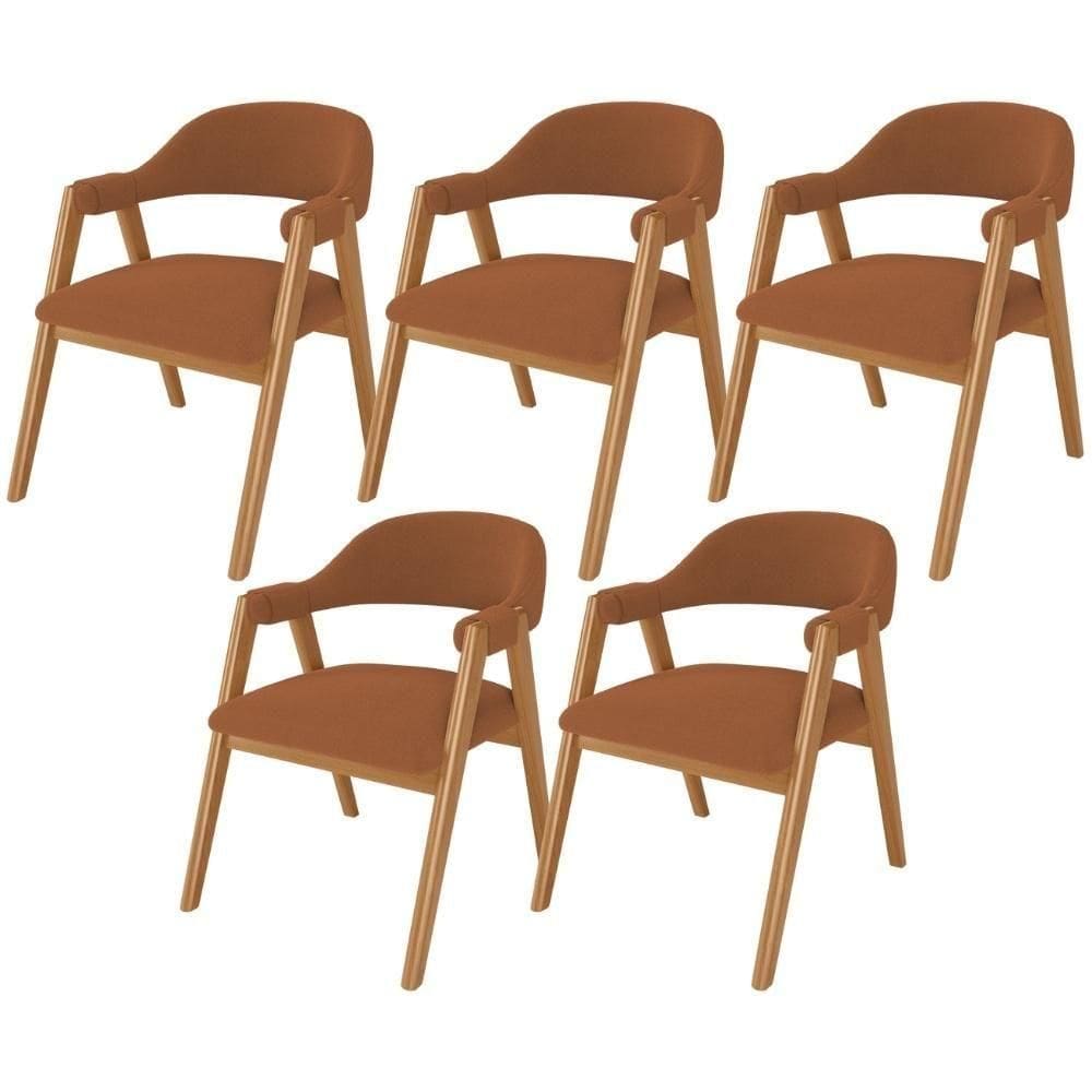 Kit 05 Cadeiras De Jantar E Estar Living Estofada Nadja L02 Bouclê Terracota - Lyam Decor