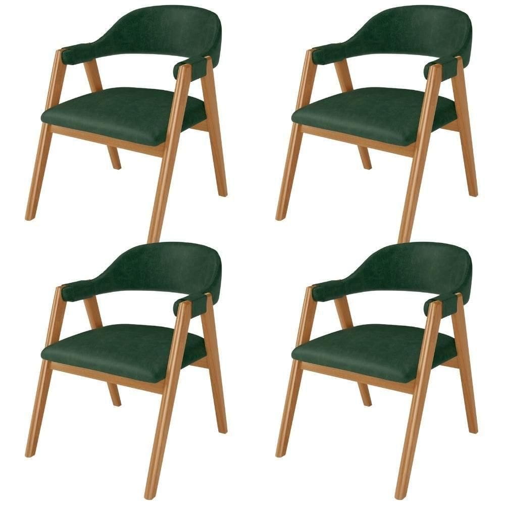 Kit 04 Cadeiras De Jantar E Estar Living Estofada Nadja L02 Couríssimo Verde Musgo - Lyam Decor