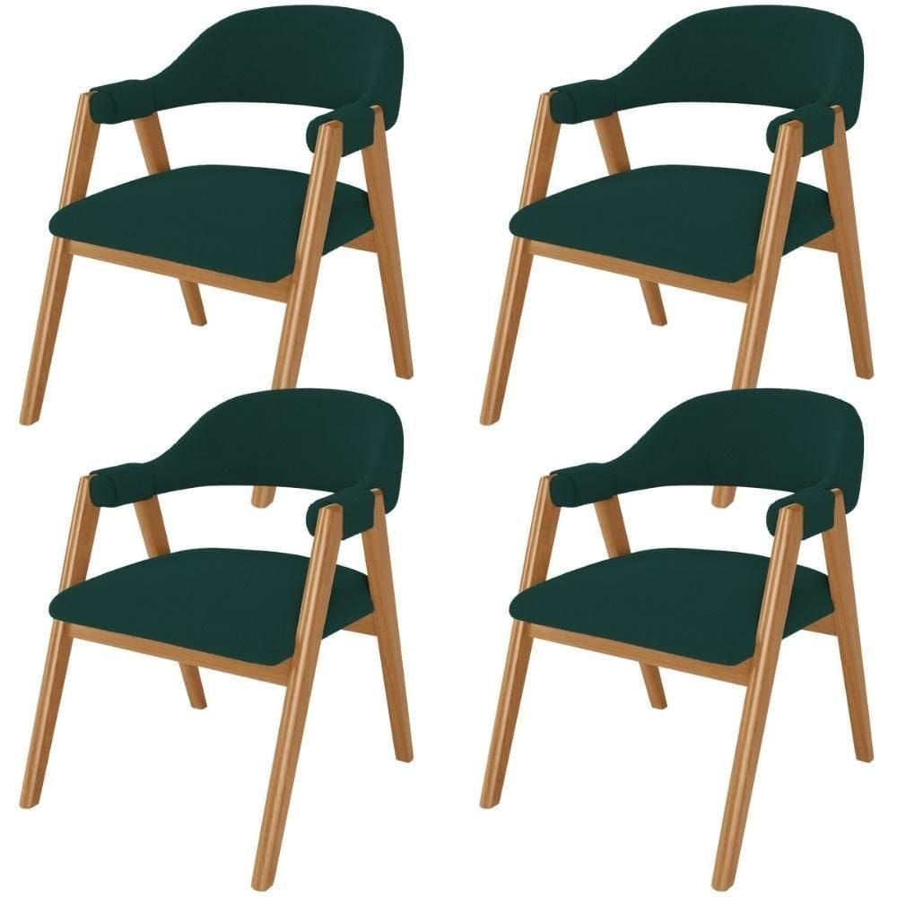 Kit 04 Cadeiras De Jantar E Estar Living Estofada Nadja L02 Bouclê Verde - Lyam Decor