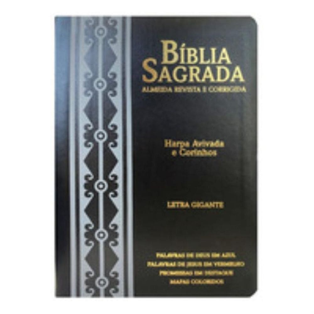 Bíblia gigante ppm arc full color c/ harpa pu luxo c/ borda dourada - arabesco preto e cinza