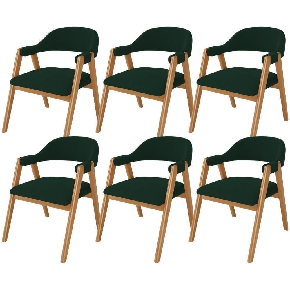 Kit 06 Cadeiras De Jantar E Estar Living Estofada Nadja L02 Suede Verde Musgo - Lyam Decor
